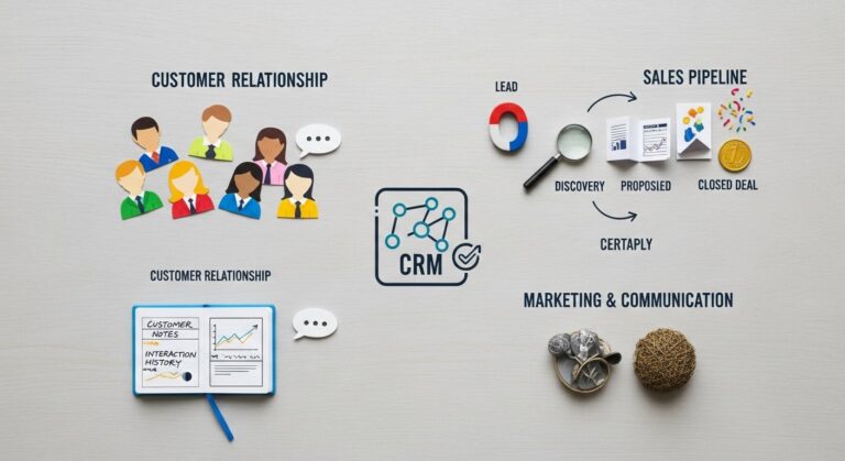 Illustration of a CRM dashboard tailored for tech startups and digital marketing teams