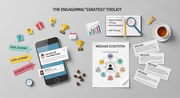Mobile dashboard illustration of in-app messaging for tech startups and digital marketing teams