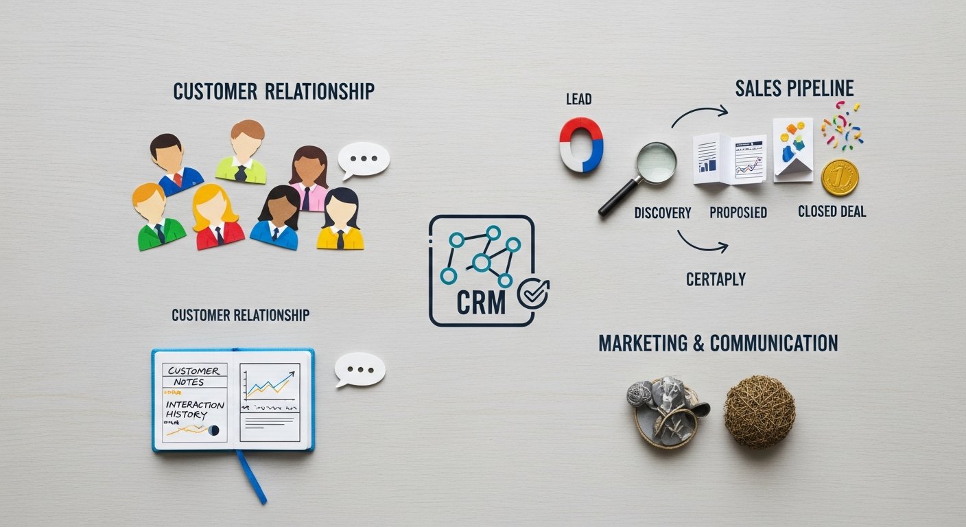 Illustration of a CRM dashboard tailored for tech startups and digital marketing teams