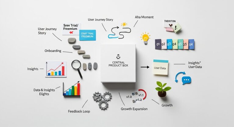 Illustration of product-led growth concept for tech startups and digital marketing strategy
