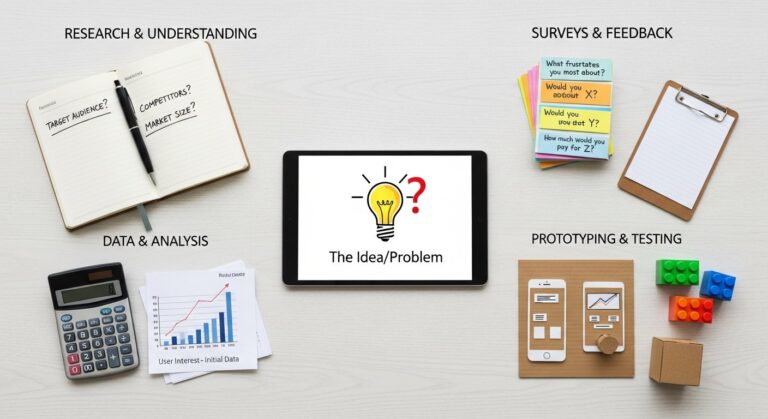 Illustration of a tech startup team validating a digital marketing campaign