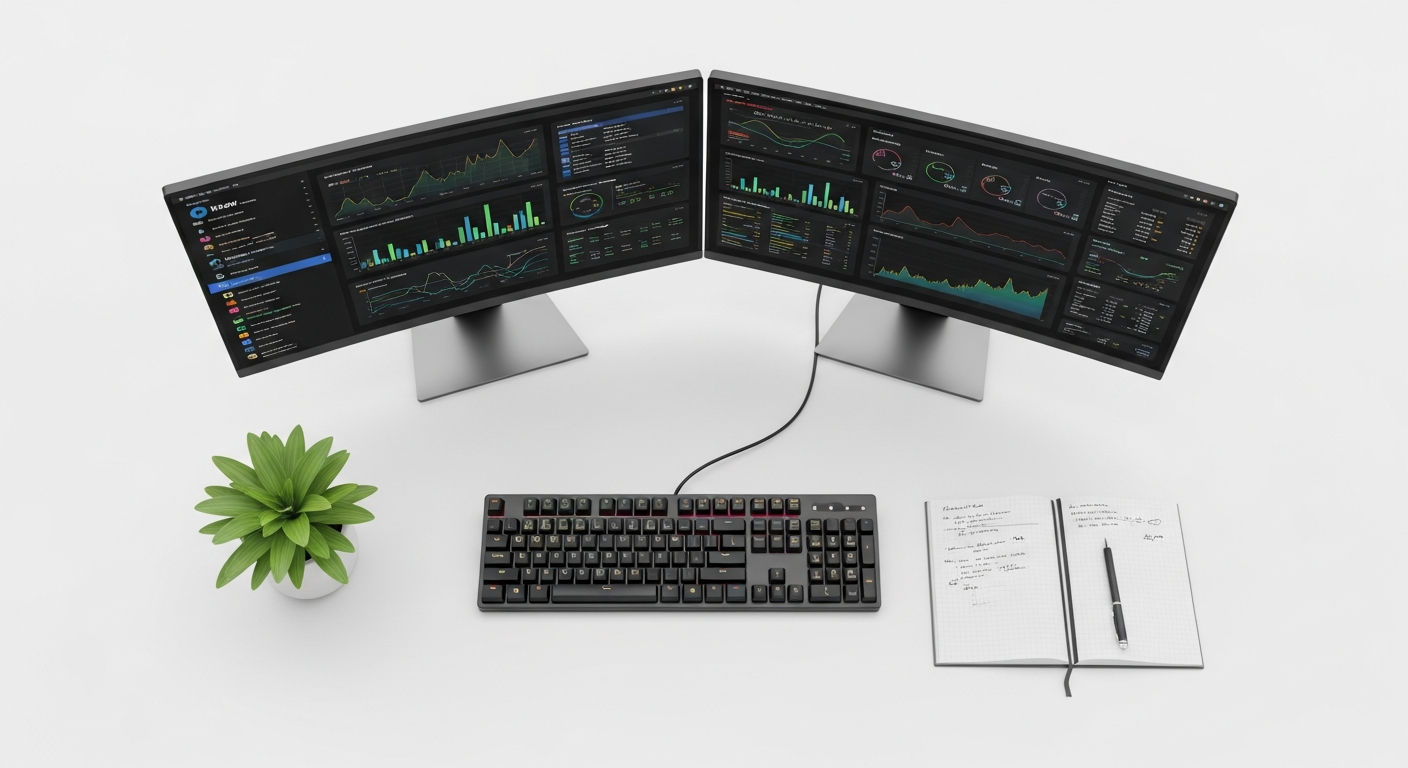 IT career paths with multiple monitors showing dashboards and analytics, demonstrating diverse applications of Information Technology